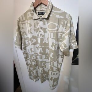 Oakley Men's Tan and White Golf Shirt size S